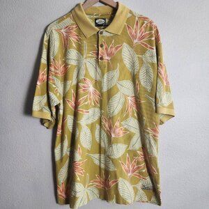 Tommy Bahama Polo Shirt Mens Large Green Floral Hawaiian Cotton Pique Tropical